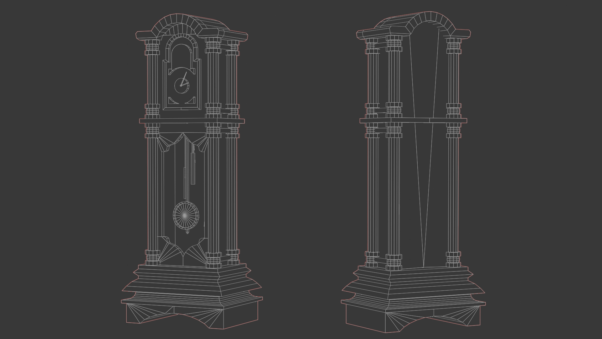 Antique Grandfather Clock Low-poly 3D model_3