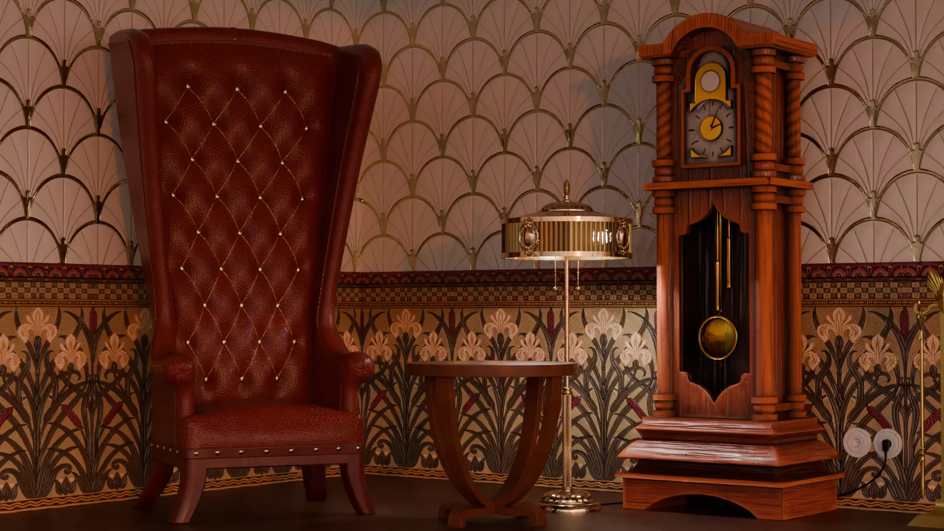 Antique Grandfather Clock Low-poly 3D model_0