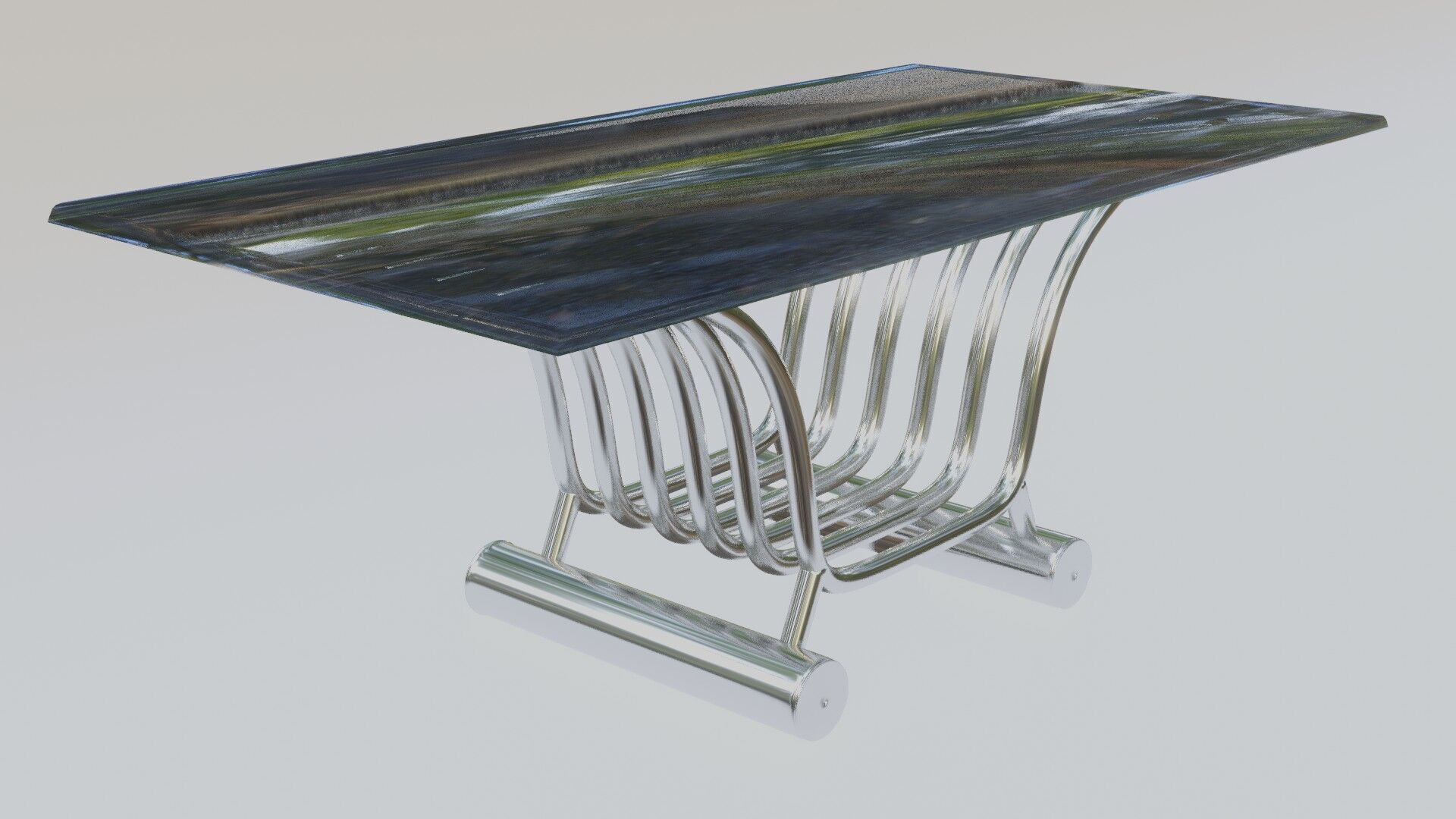 Modern Futuristic Table Chrome and Glass 3D model_4