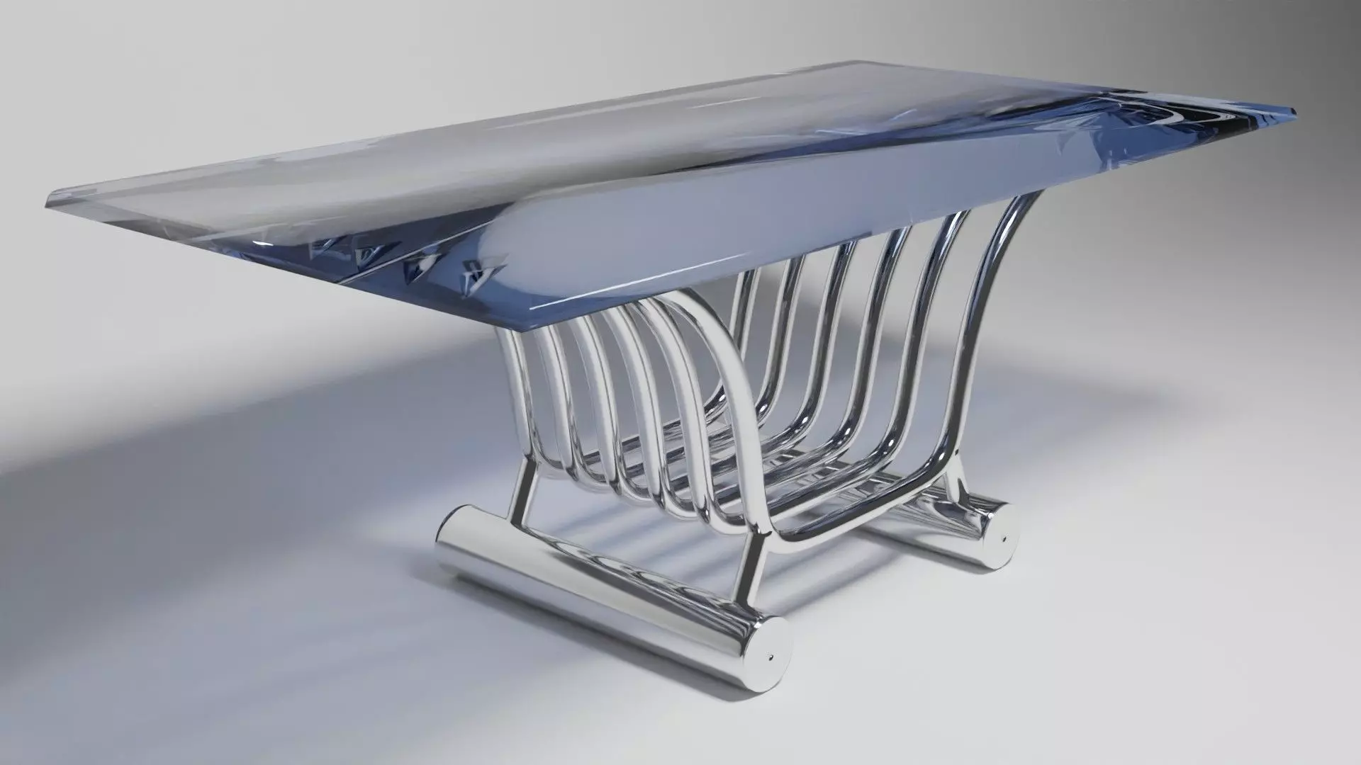 Modern Futuristic Table Chrome and Glass 3D model_0