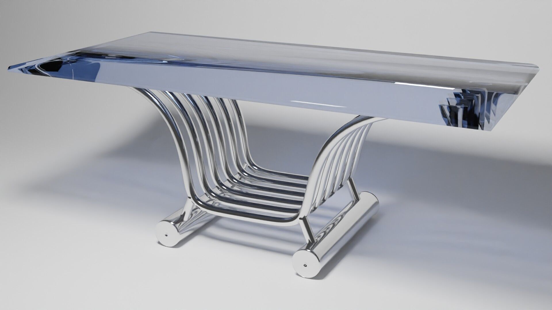 Modern Futuristic Table Chrome and Glass 3D model_1