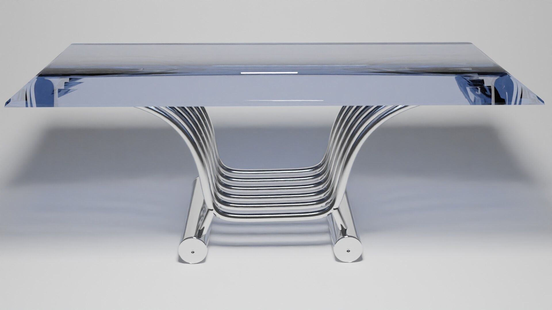 Modern Futuristic Table Chrome and Glass 3D model_2