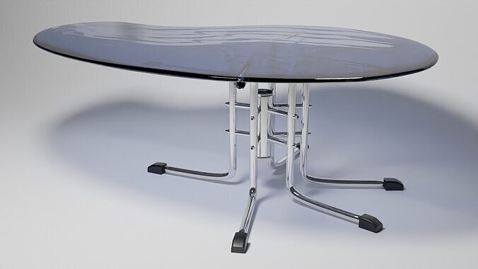Organic Glass Table with 5 Chrome Legs Futuristic 3D Model 3D model