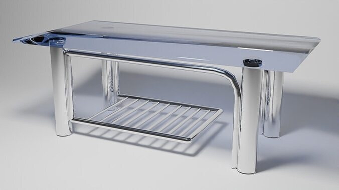 Modern Glass Coffee Table with Chrome Rack  3D Model 3D model