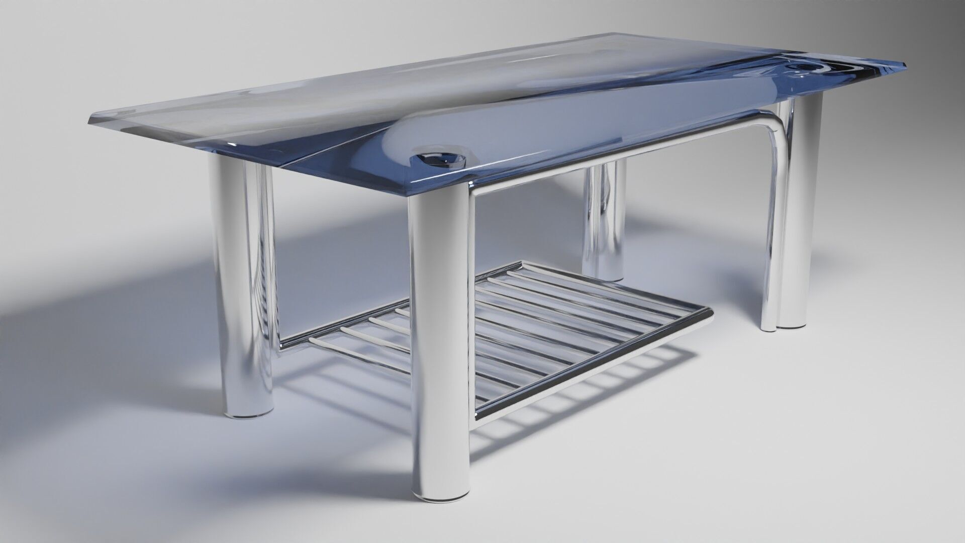 Modern Glass Coffee Table with Chrome Rack  3D Model 3D model_1