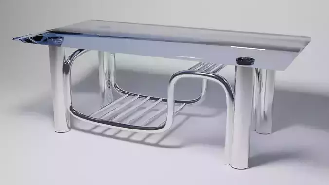 Futuristic Chrome Coffee Table with Sculpted Rack 3D Model