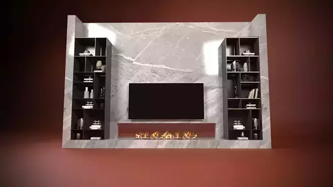 TV Unit with Fireplace and Shelving
