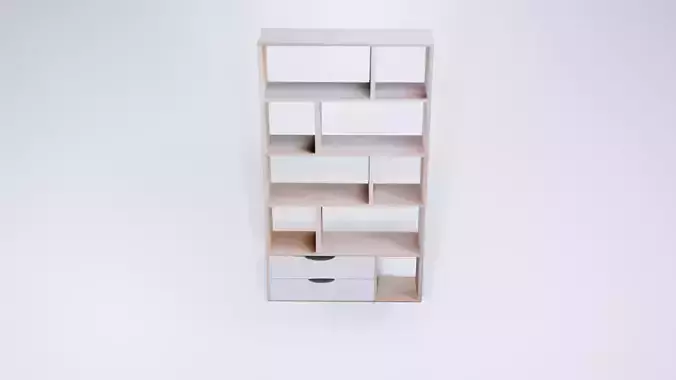 Low Poly Modern Bookshelf - Minimal Tall Storage Unit