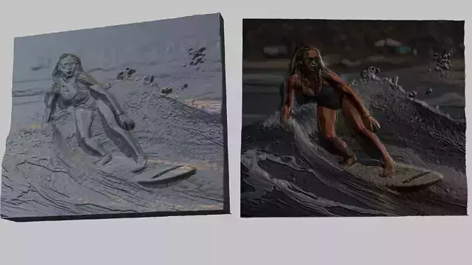 surfing girl relief sculpture 3D print model