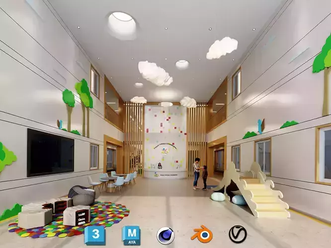 Kindergarten Hall 3D Model - Modular Preschool Interiors