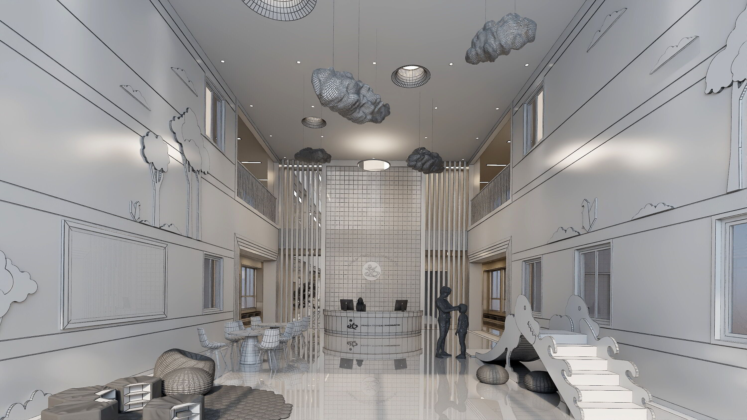 Kindergarten Hall 3D Model - Modular Preschool Interiors Low-poly 3D model_15