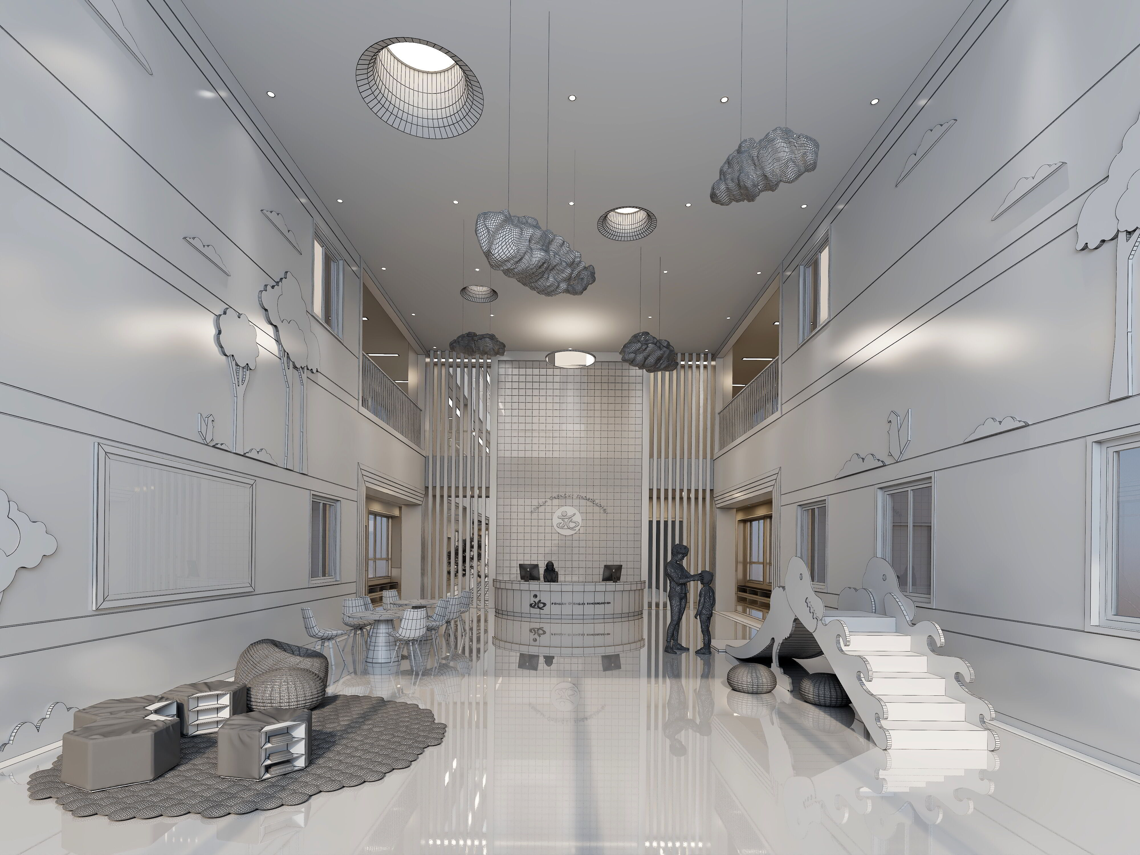 Kindergarten Hall 3D Model - Modular Preschool Interiors Low-poly 3D model_16