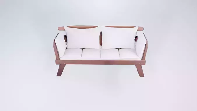 Low Poly Outdoor Bench - Classic Wooden Garden Seat
