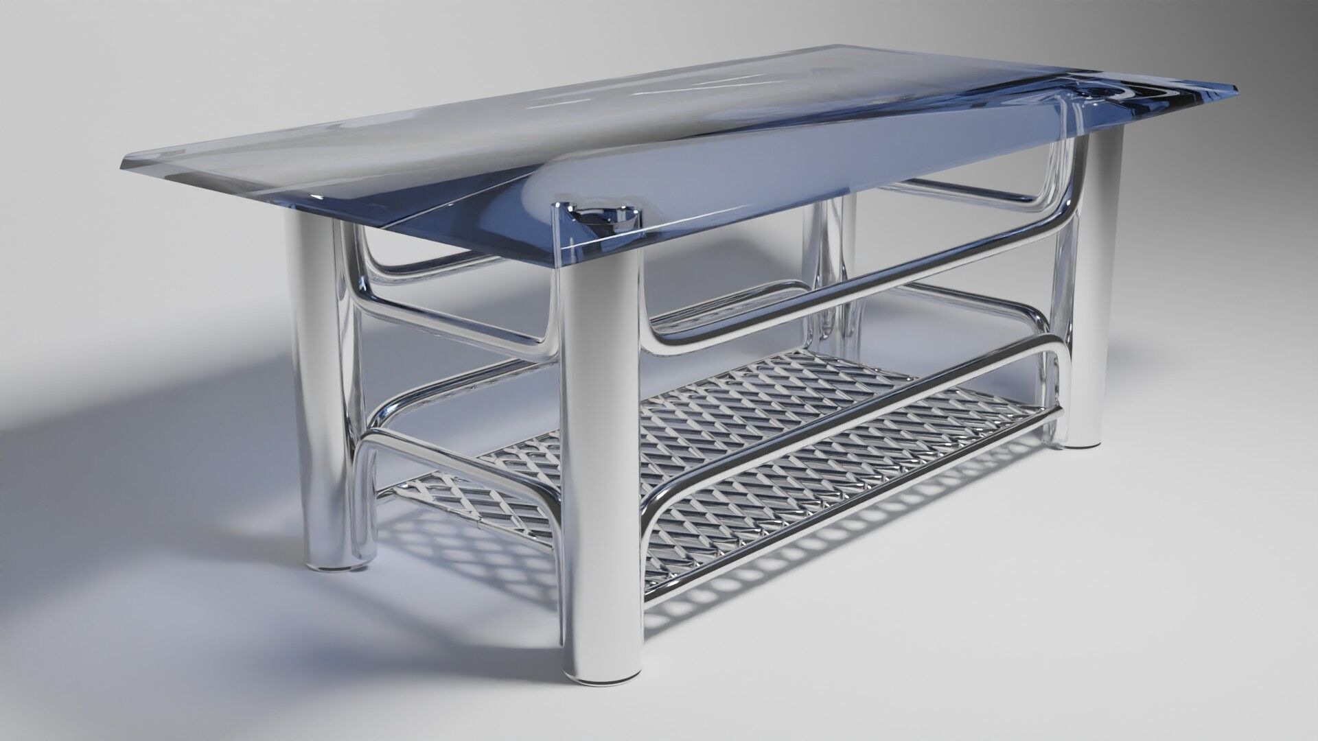 Chrome Glass Coffee Table with Grid Shelf High-Tech 3D model_1