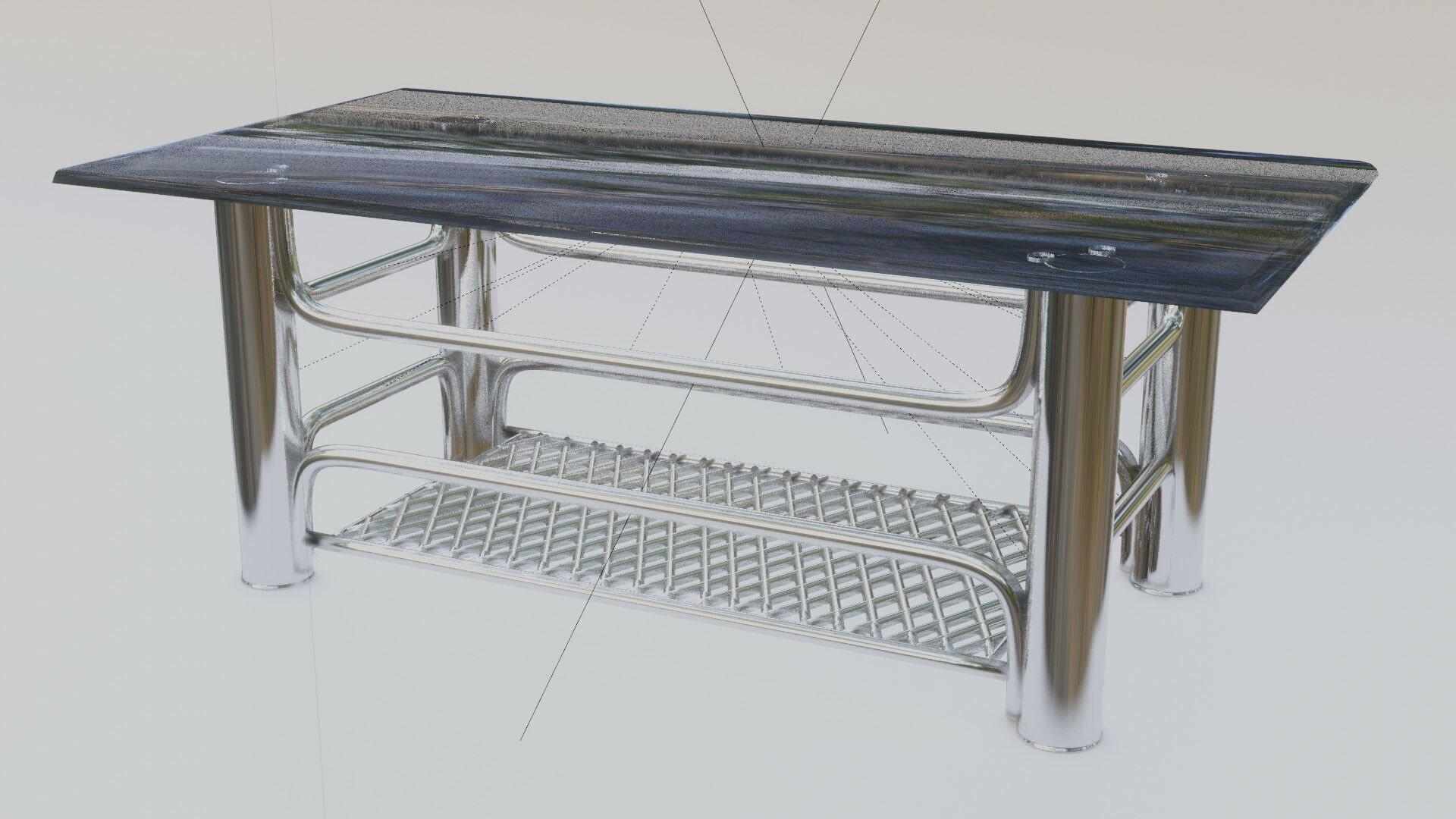 Chrome Glass Coffee Table with Grid Shelf High-Tech 3D model_6