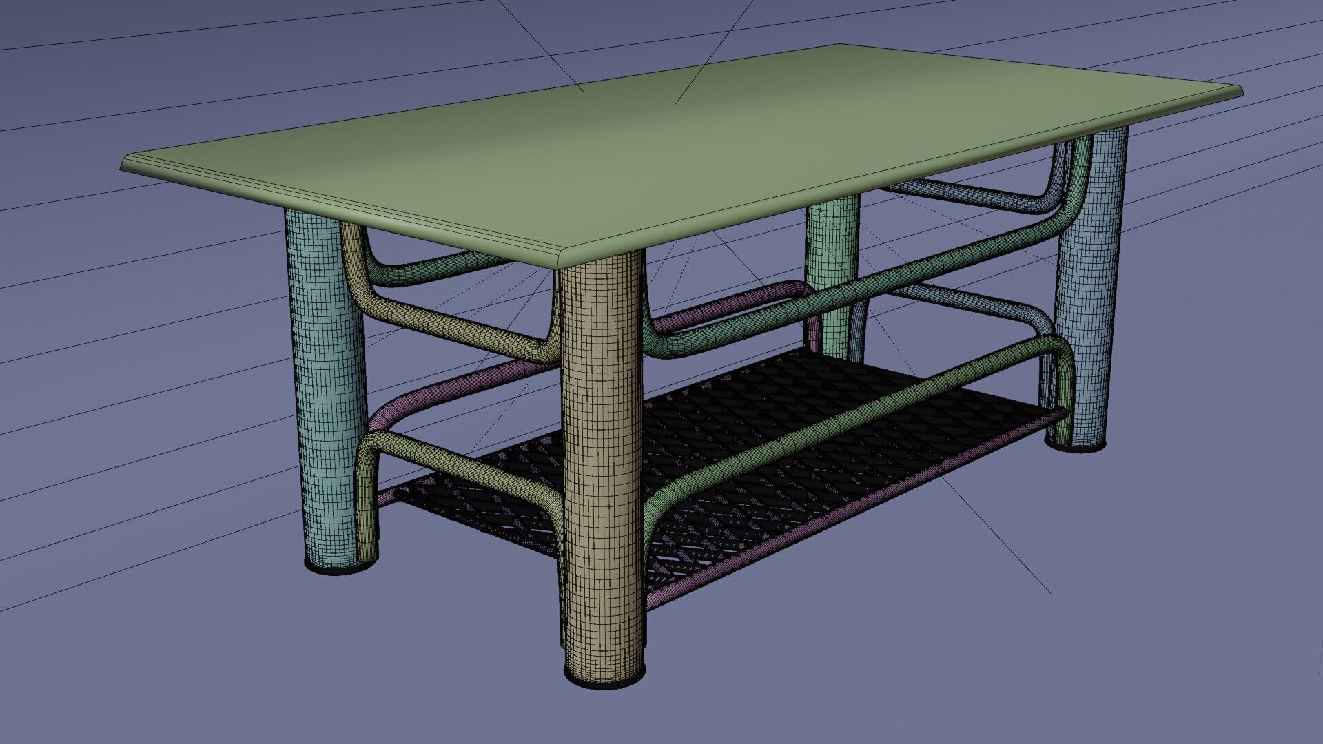 Chrome Glass Coffee Table with Grid Shelf High-Tech 3D model_13