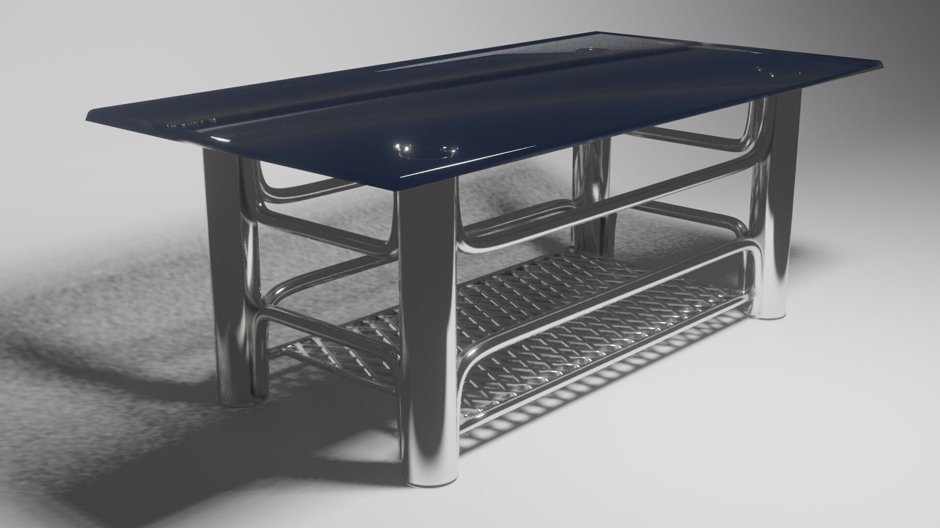 Chrome Glass Coffee Table with Grid Shelf High-Tech 3D model_4