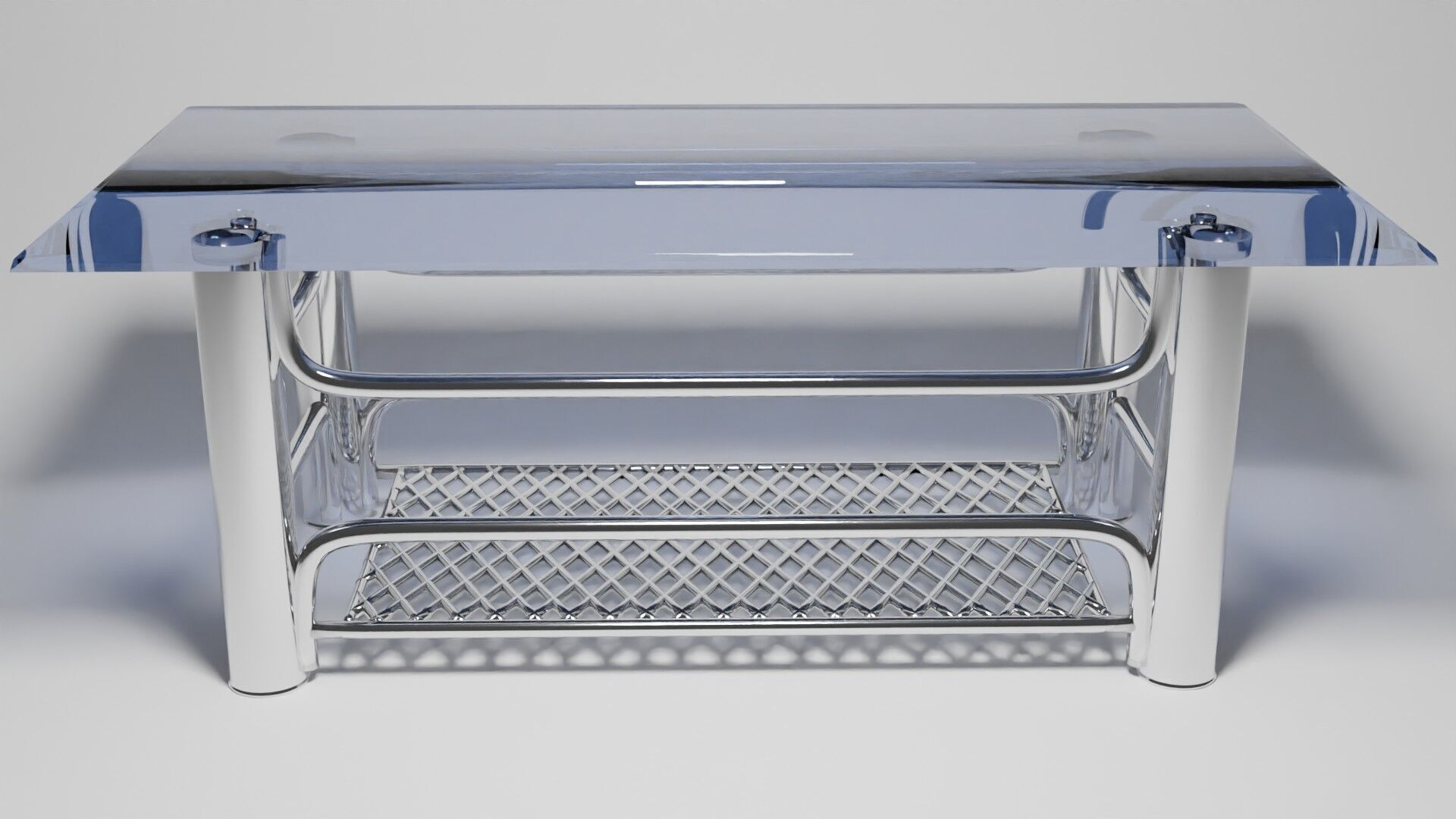 Chrome Glass Coffee Table with Grid Shelf High-Tech 3D model_2