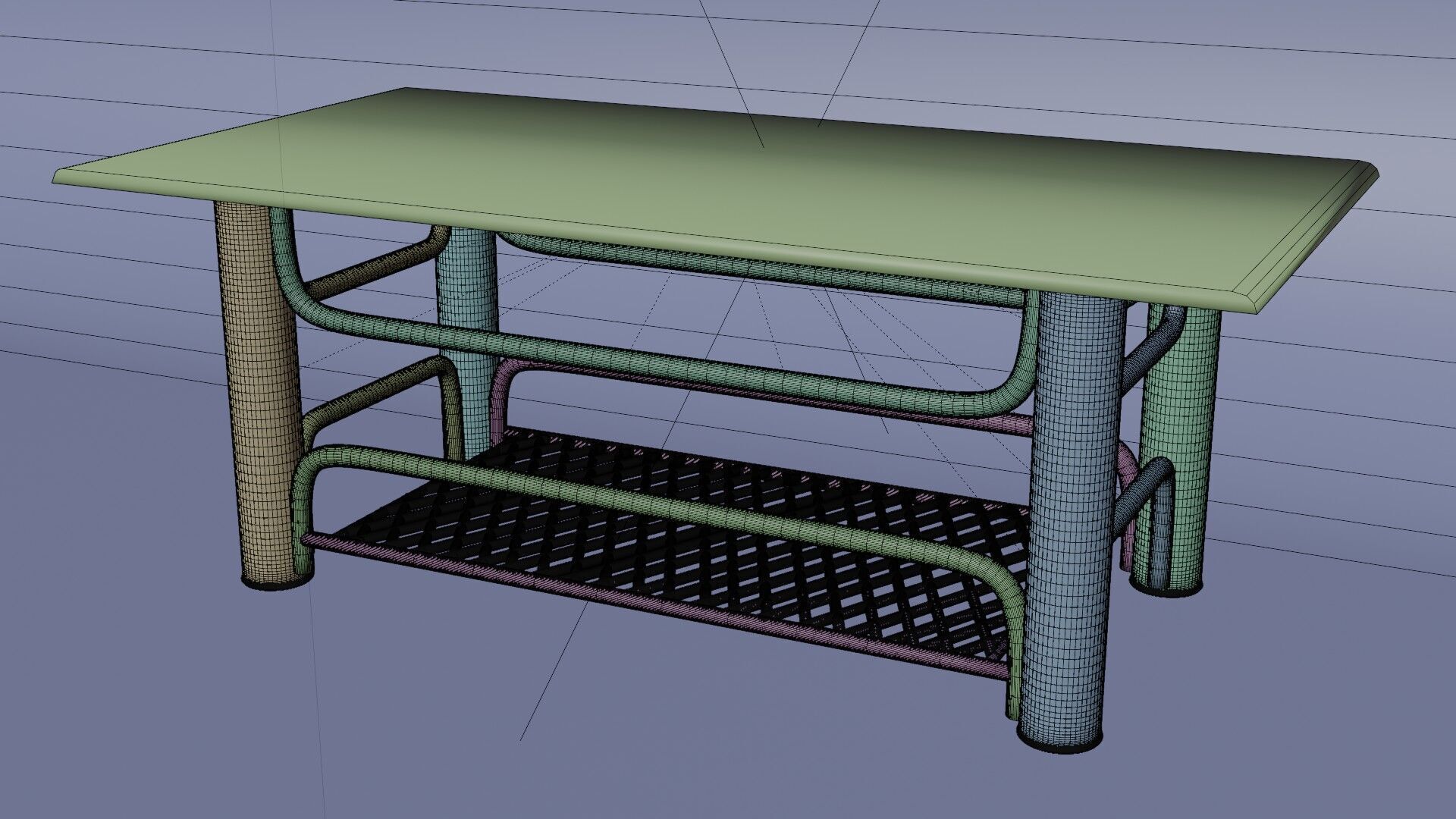 Chrome Glass Coffee Table with Grid Shelf High-Tech 3D model_12