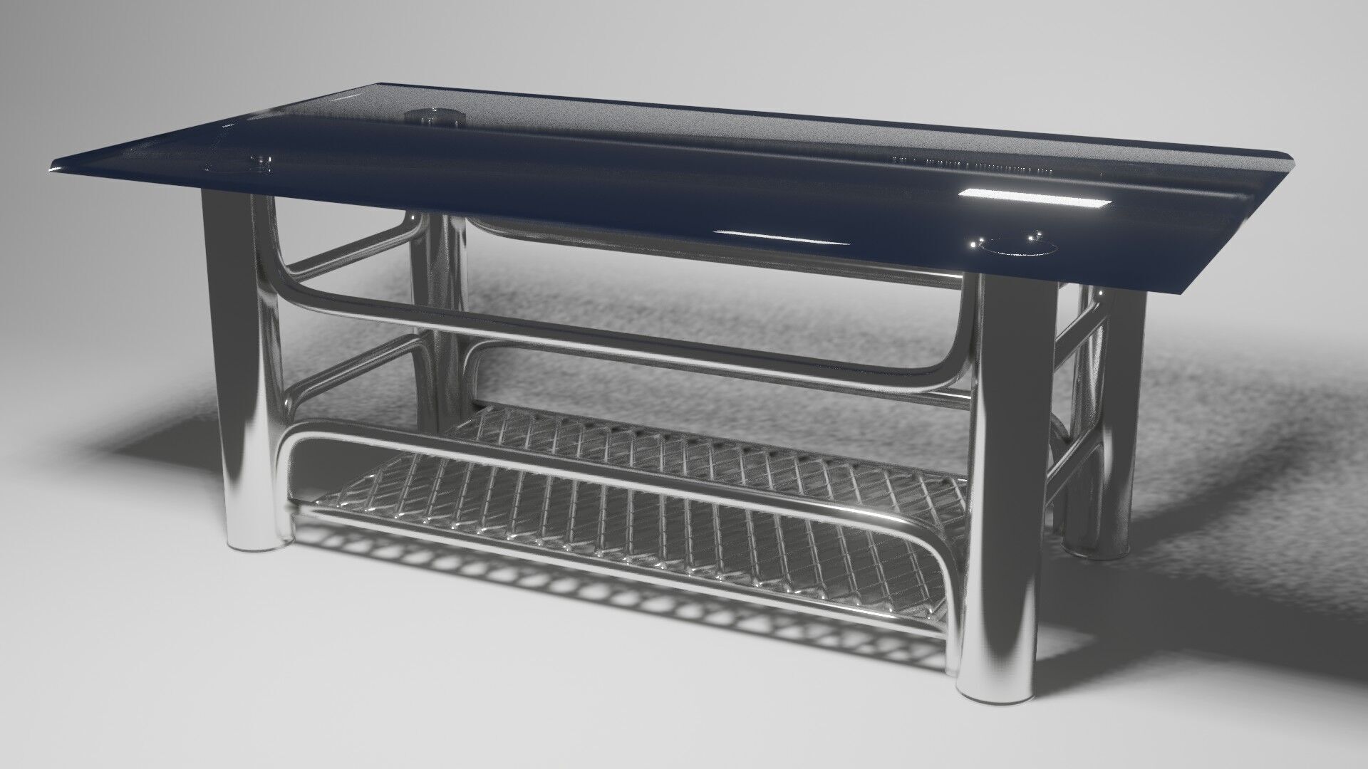 Chrome Glass Coffee Table with Grid Shelf High-Tech 3D model_3