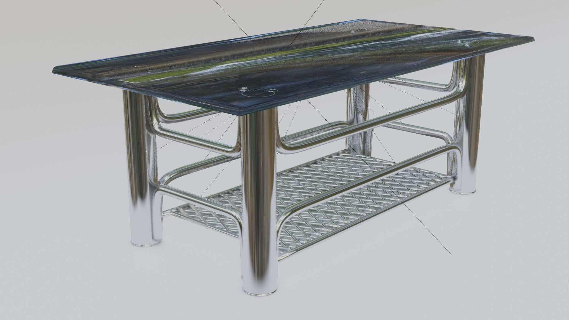 Chrome Glass Coffee Table with Grid Shelf High-Tech 3D model_7