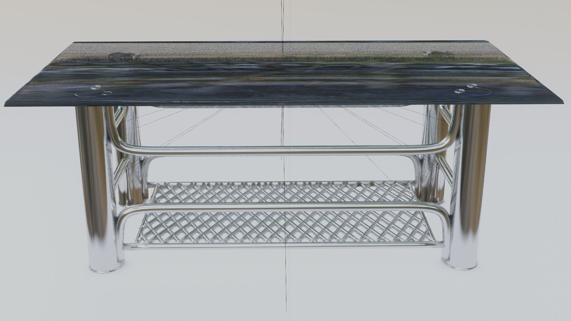 Chrome Glass Coffee Table with Grid Shelf High-Tech 3D model_8