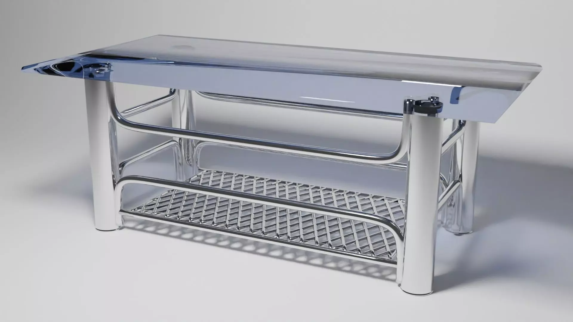 Chrome Glass Coffee Table with Grid Shelf High-Tech 3D model_0