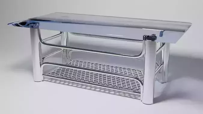 Chrome Glass Coffee Table with Grid Shelf High-Tech
