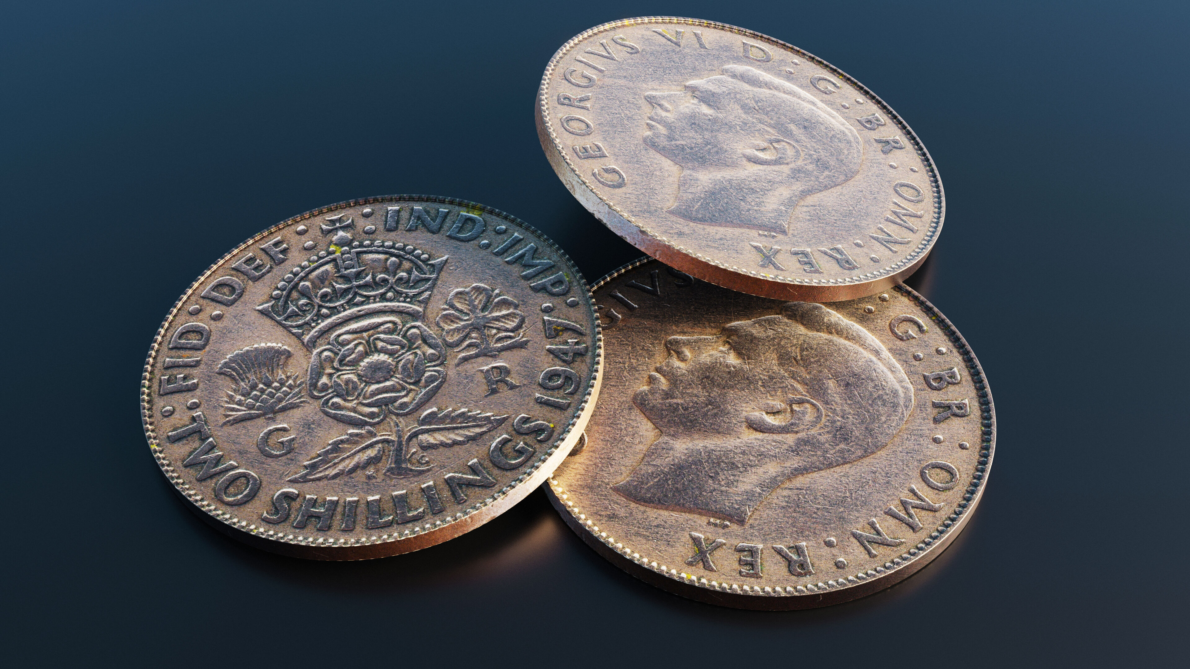 British two shillings coin Low-poly 3D model_9