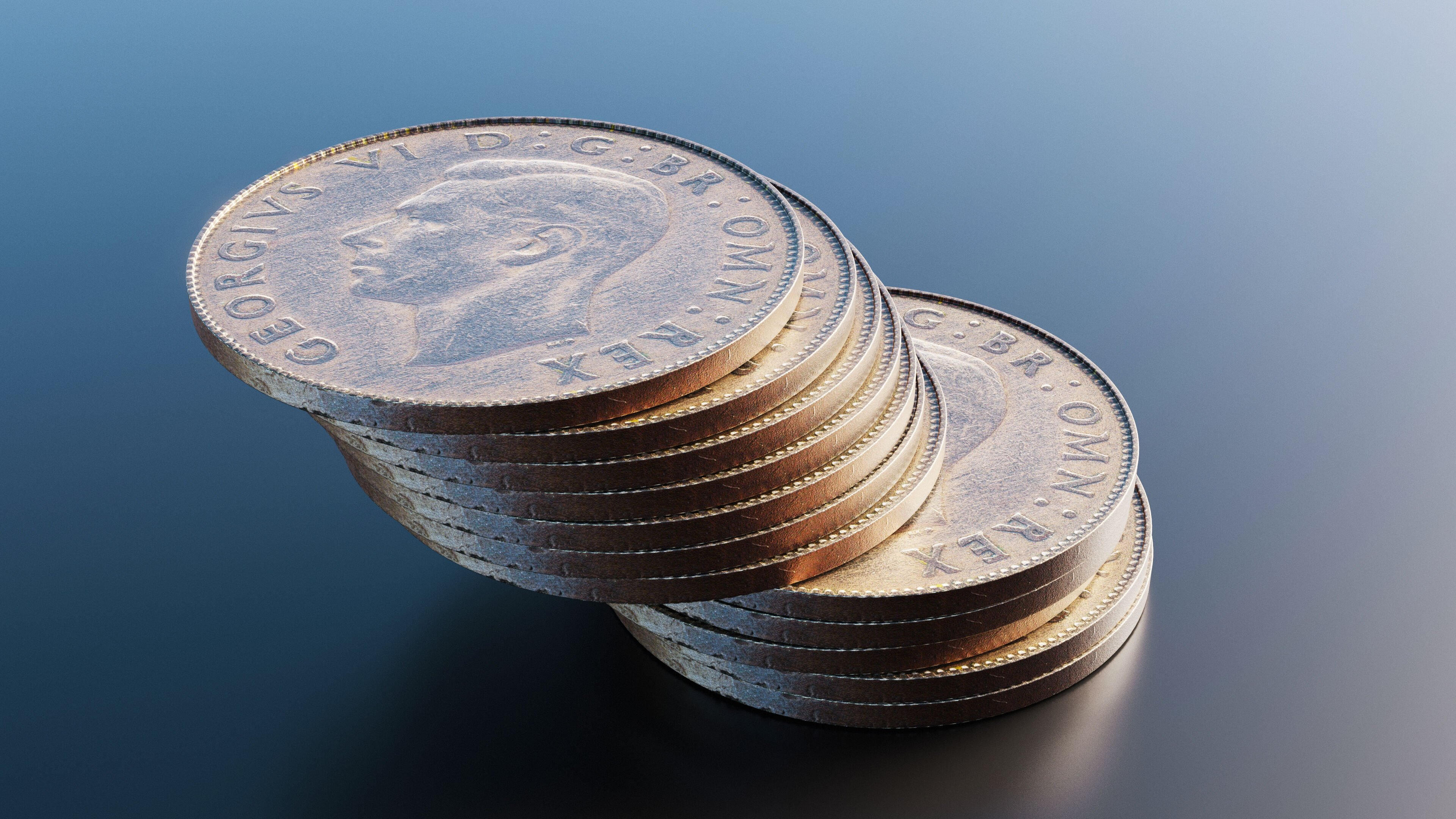 British two shillings coin Low-poly 3D model_7