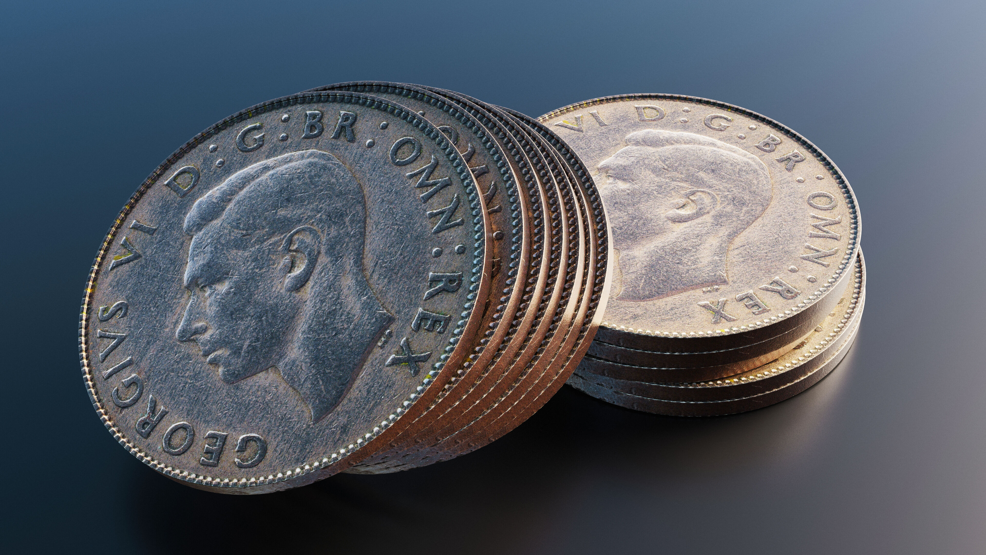 British two shillings coin Low-poly 3D model_8