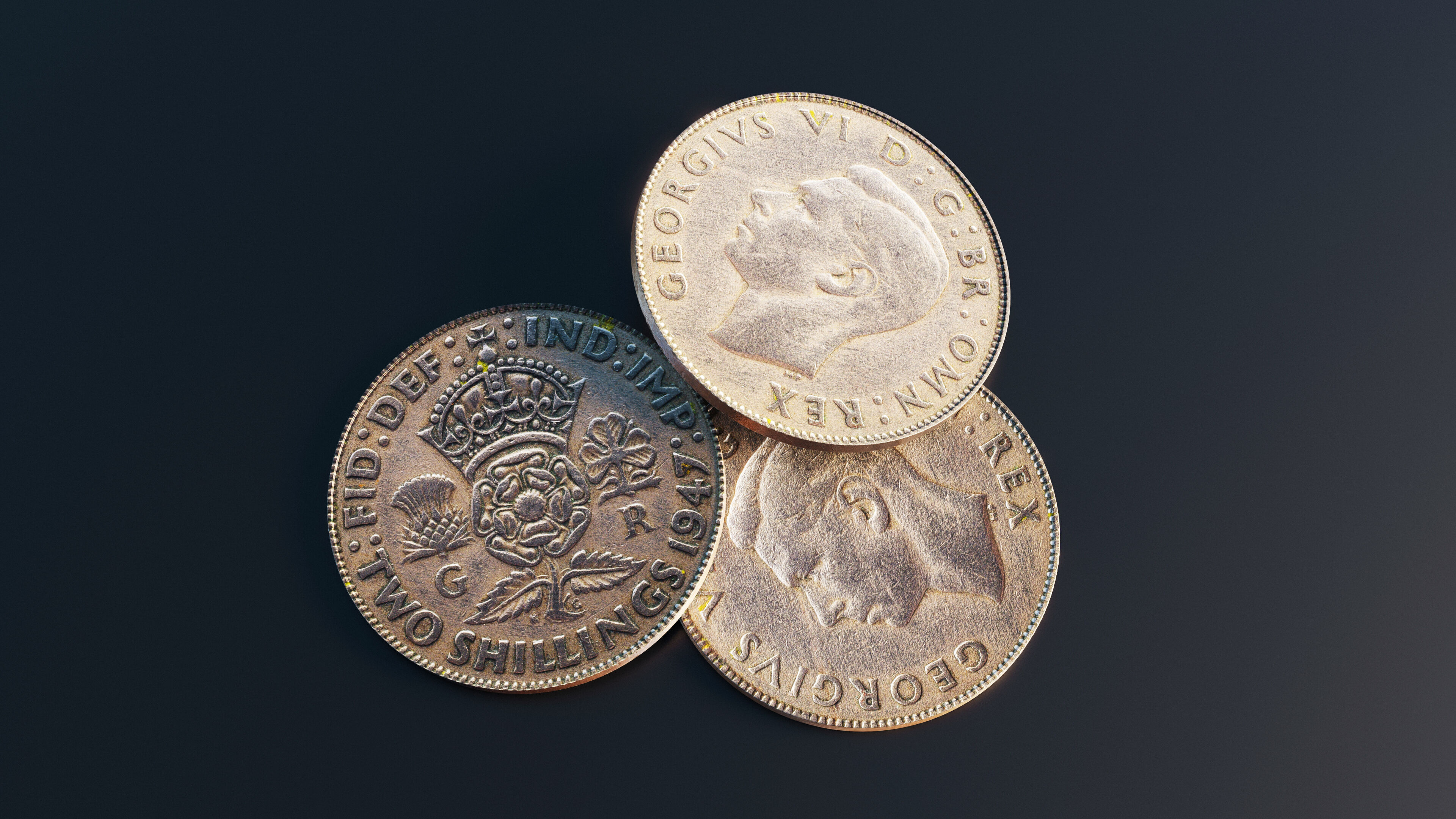 British two shillings coin Low-poly 3D model_10