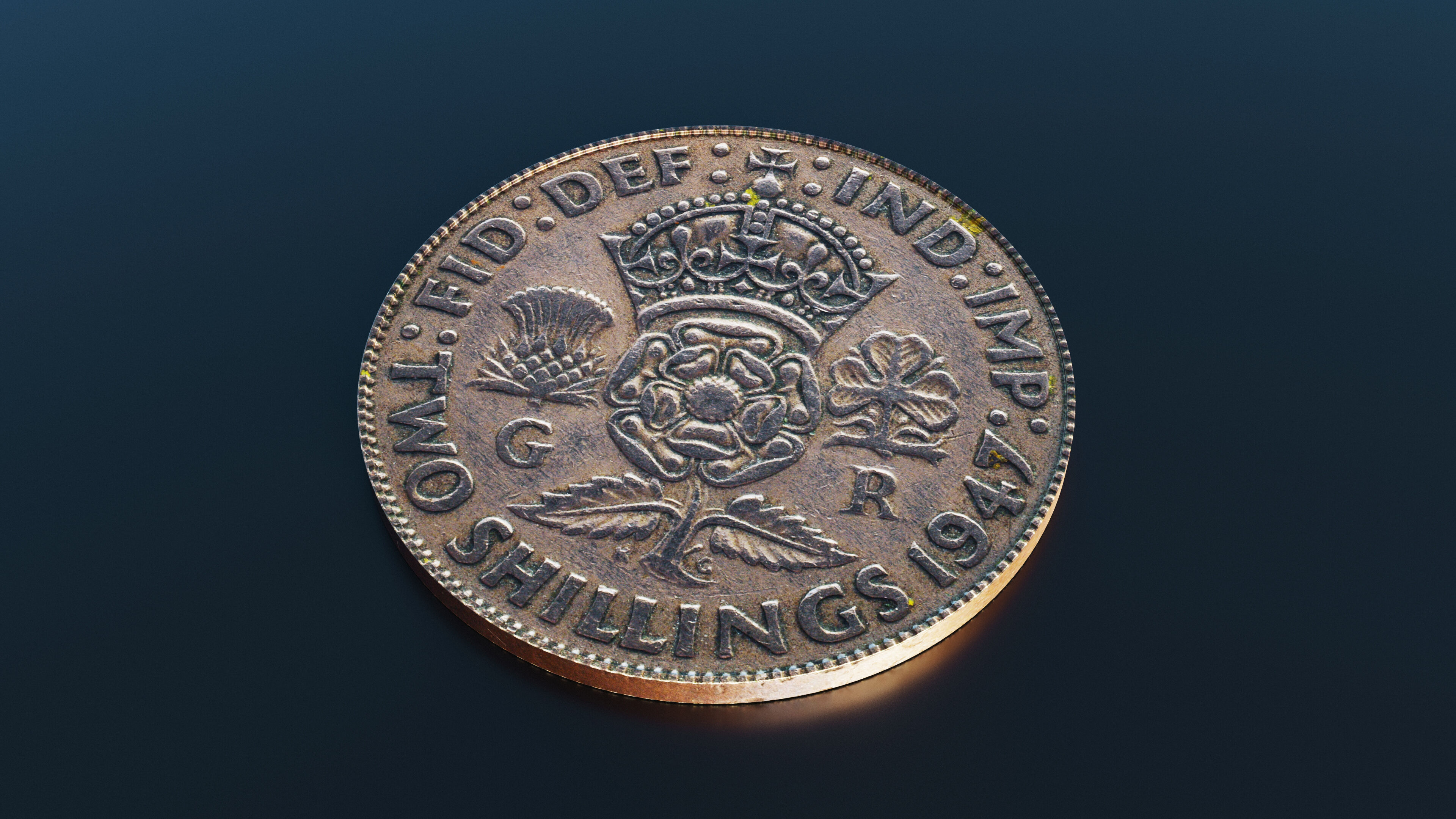 British two shillings coin Low-poly 3D model_4