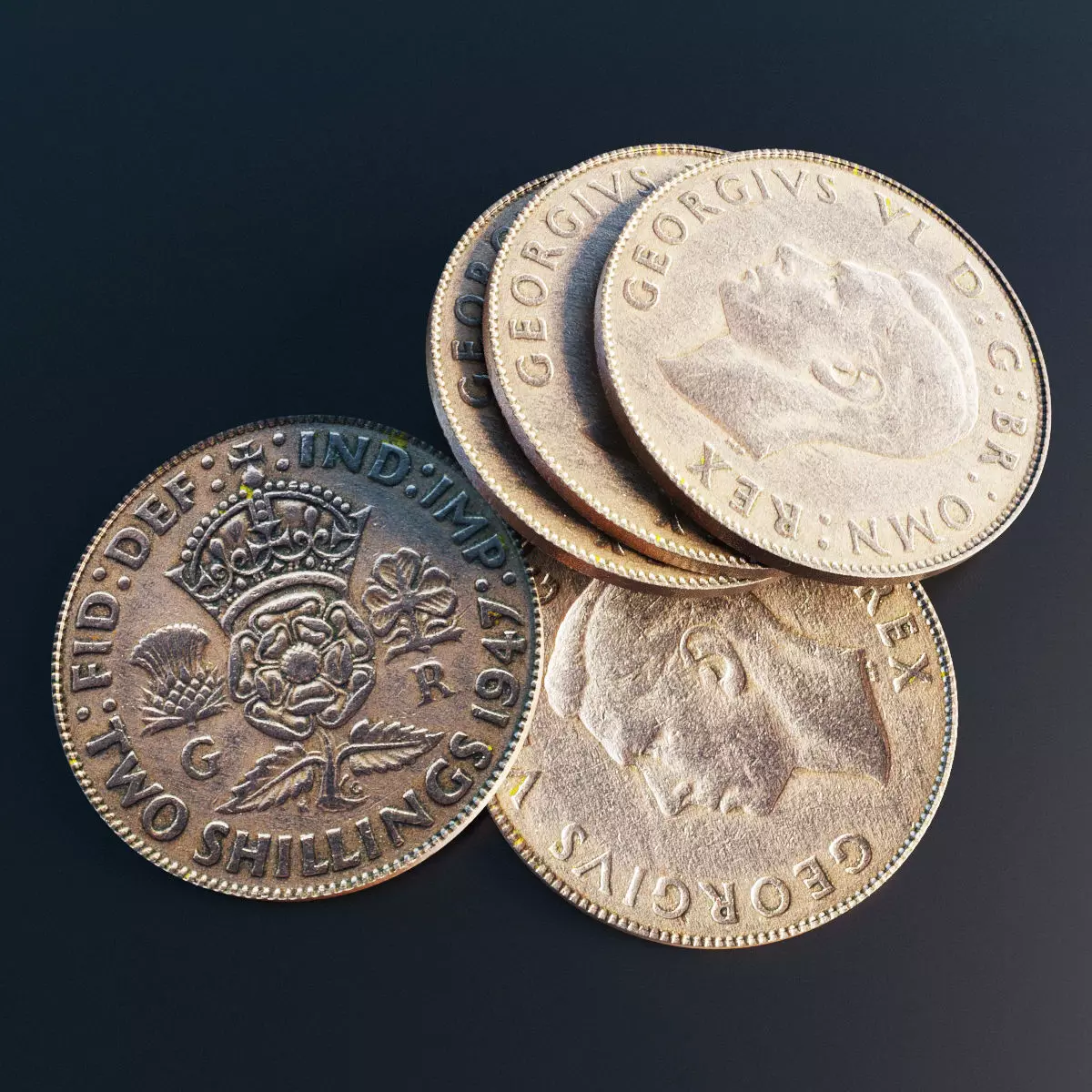 British two shillings coin Low-poly 3D model_0