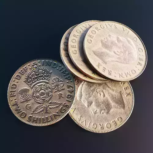 British two shillings coin Low-poly 3D model