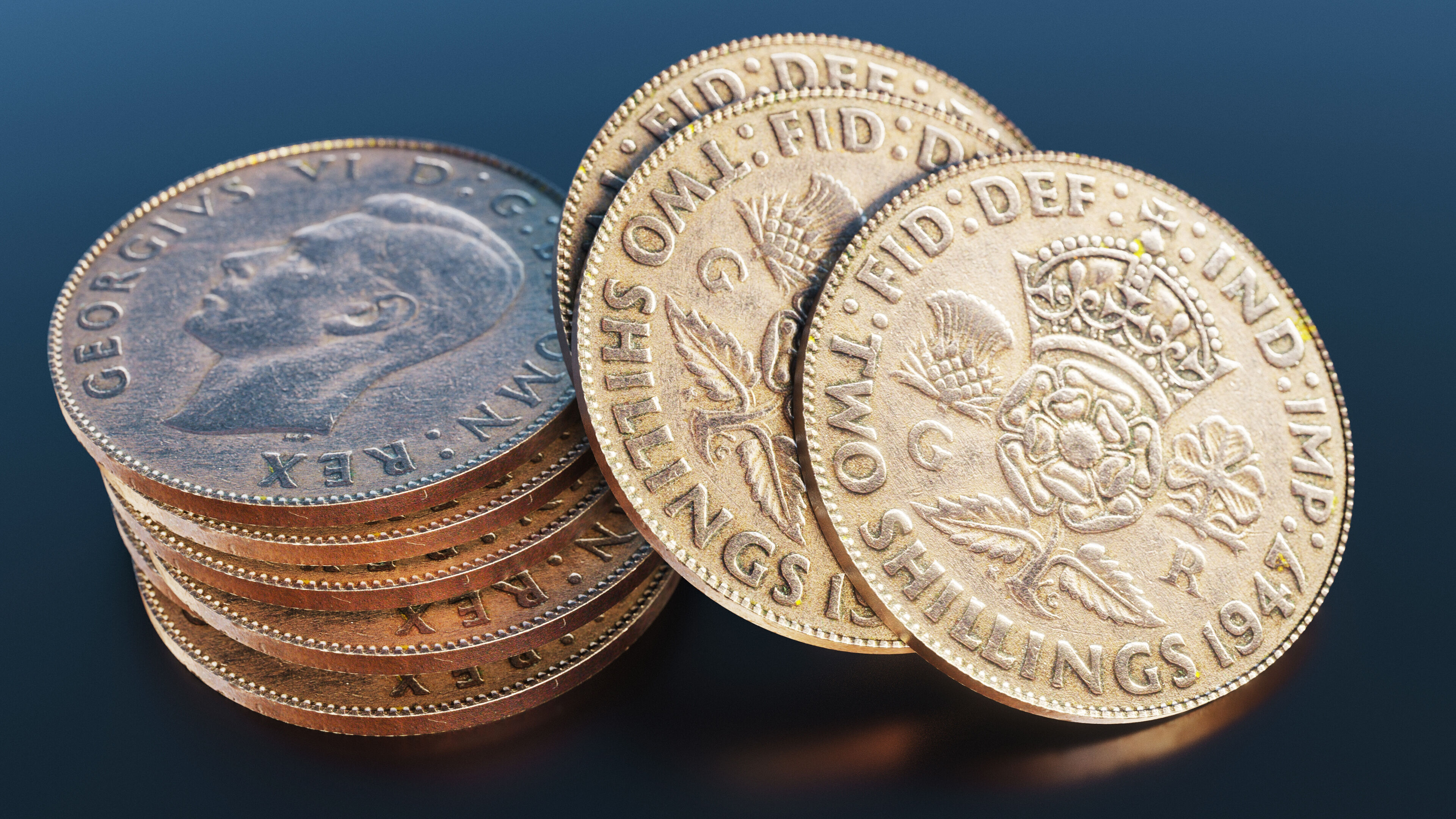British two shillings coin Low-poly 3D model_2