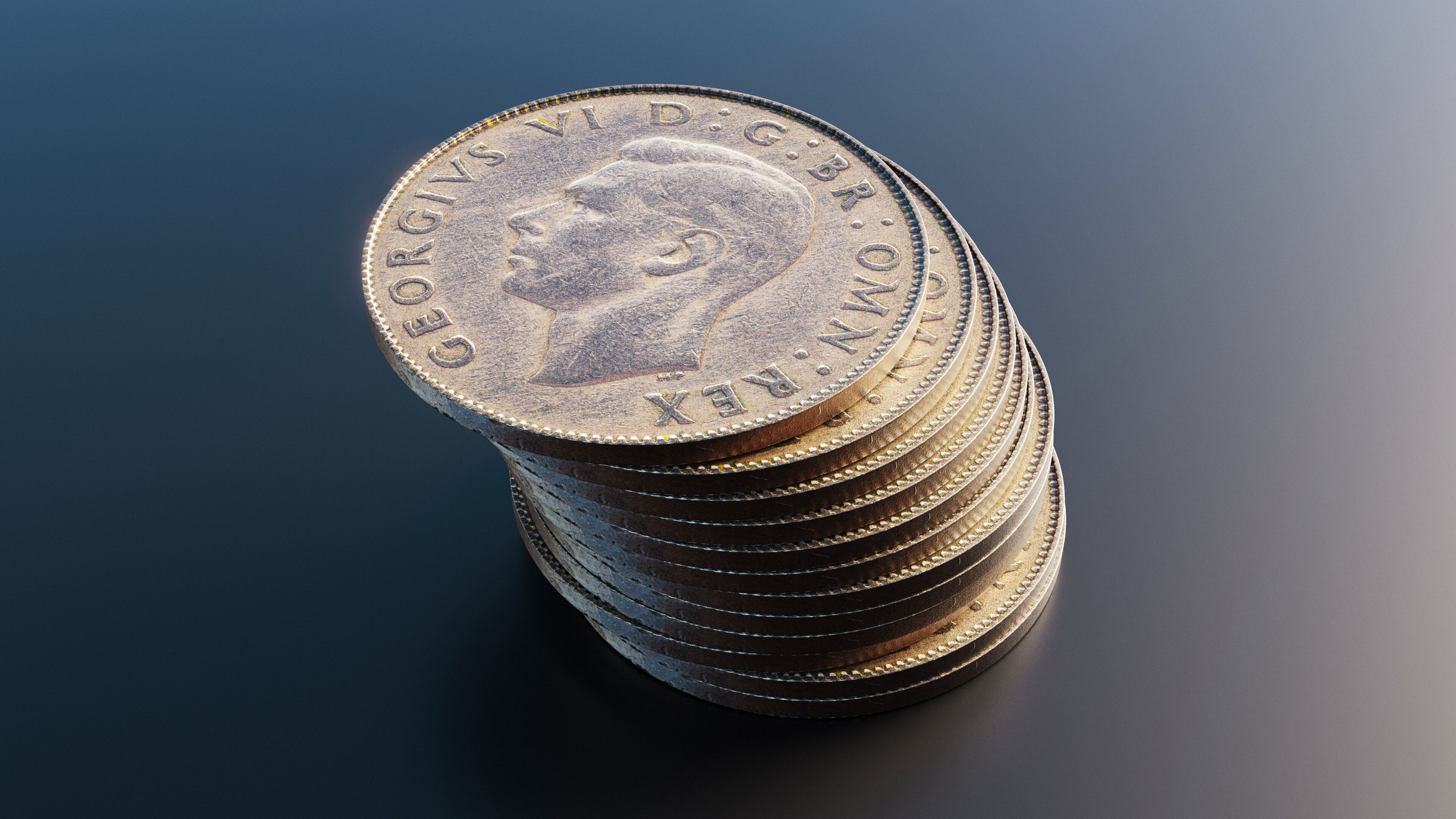 British two shillings coin Low-poly 3D model_6