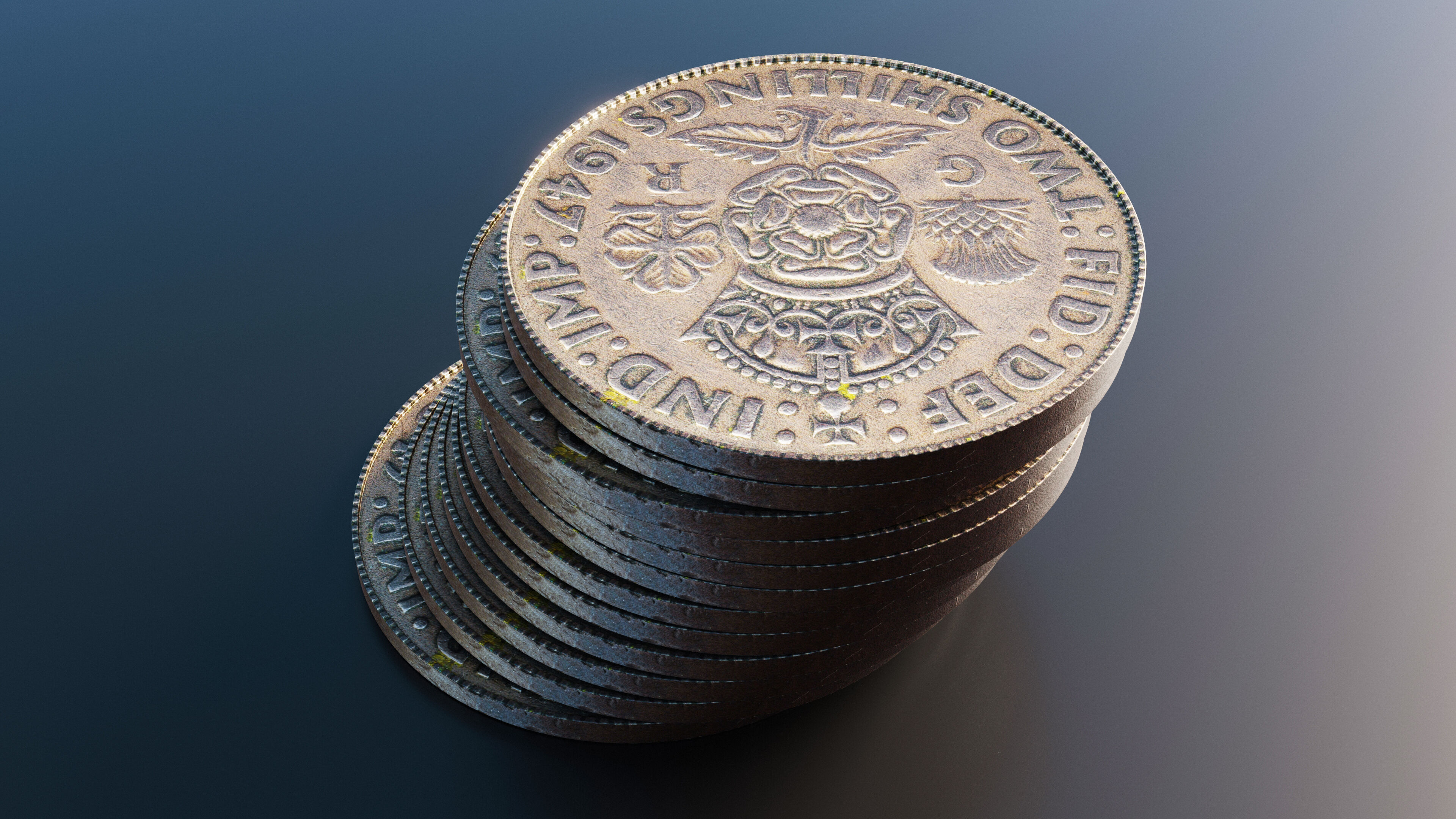 British two shillings coin Low-poly 3D model_5