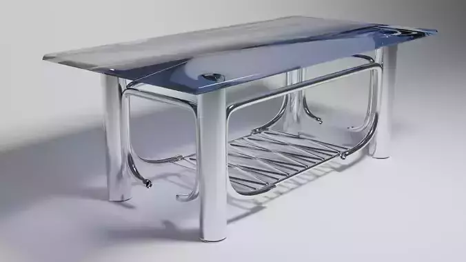 Futuristic Chrome Coffee Table with X-Pattern Shelf 3D Model