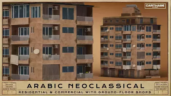 Arabic Neoclassical Residential Block with Balconies And Retail 