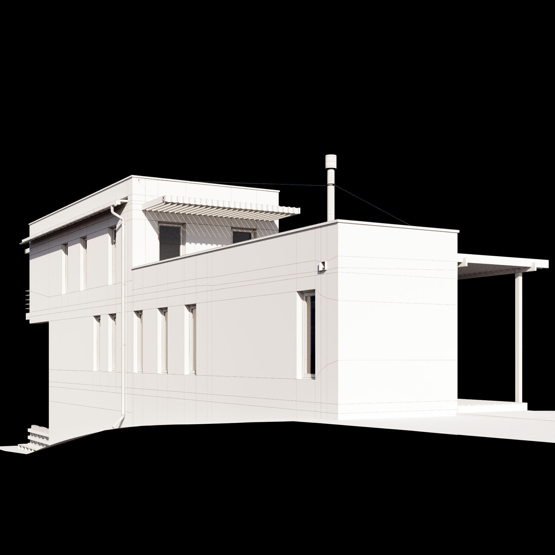 Modern house on a narrow plot 3D model_14