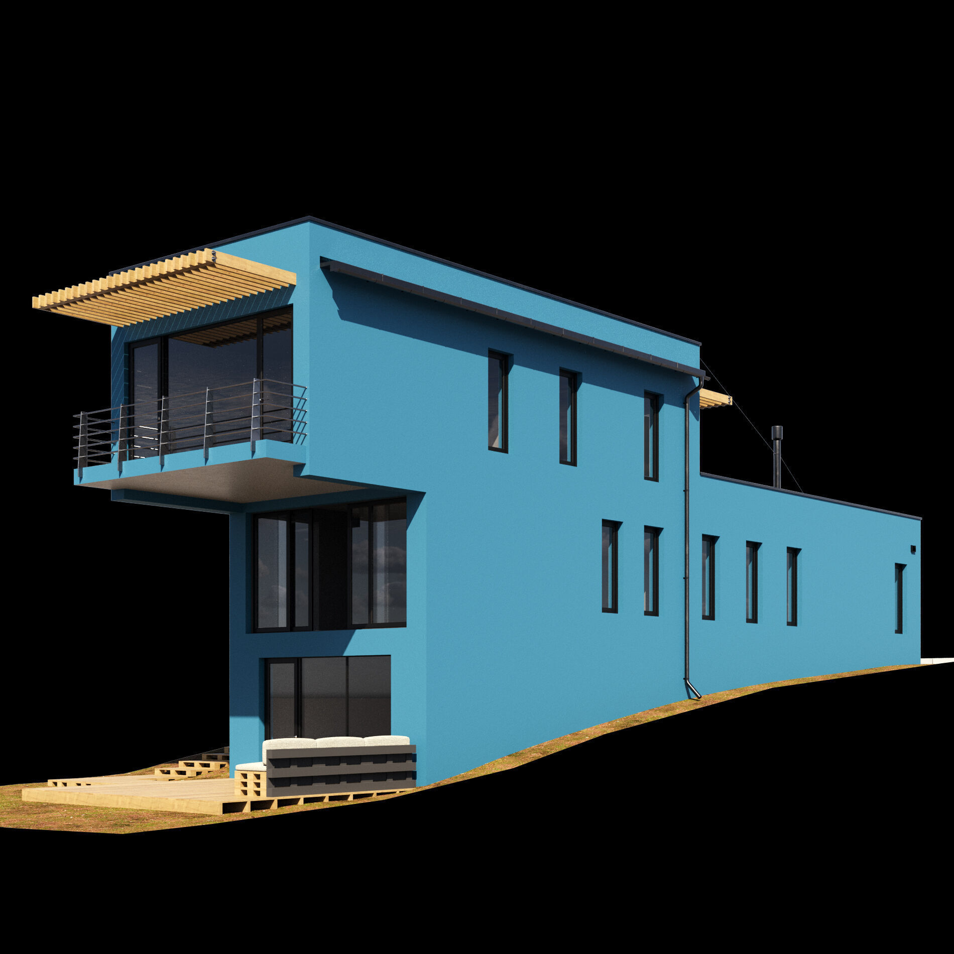 Modern house on a narrow plot 3D model_11