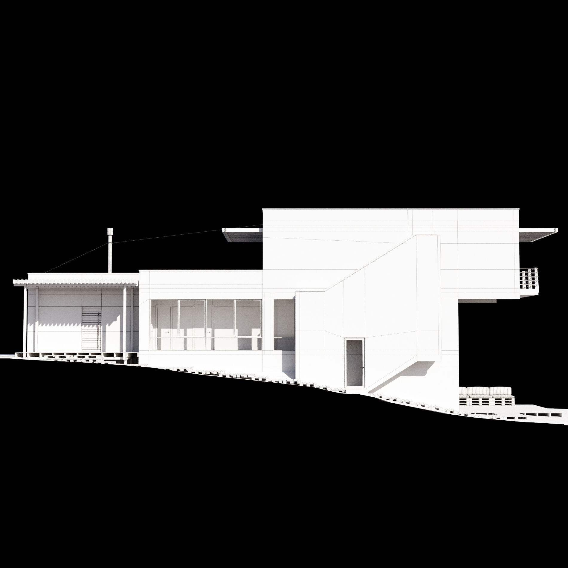 Modern house on a narrow plot 3D model_9