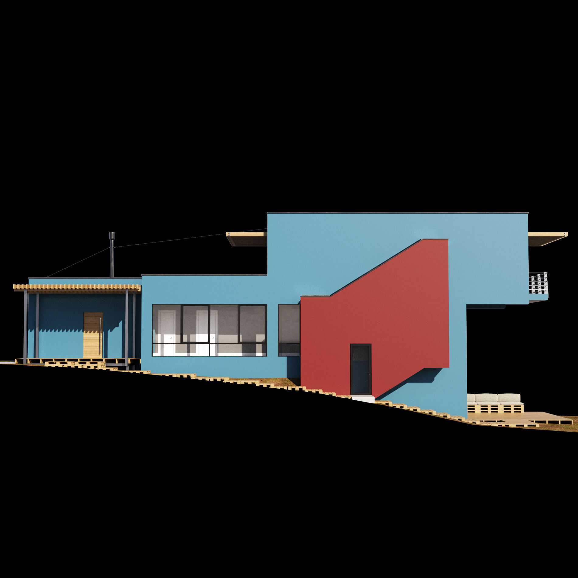 Modern house on a narrow plot 3D model_10