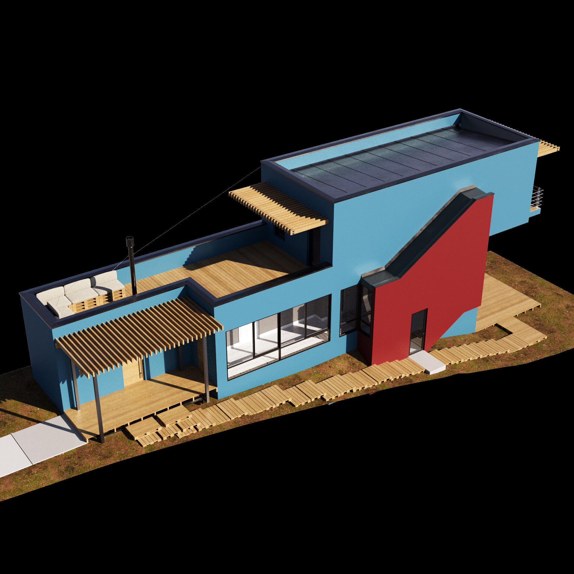 Modern house on a narrow plot 3D model_6