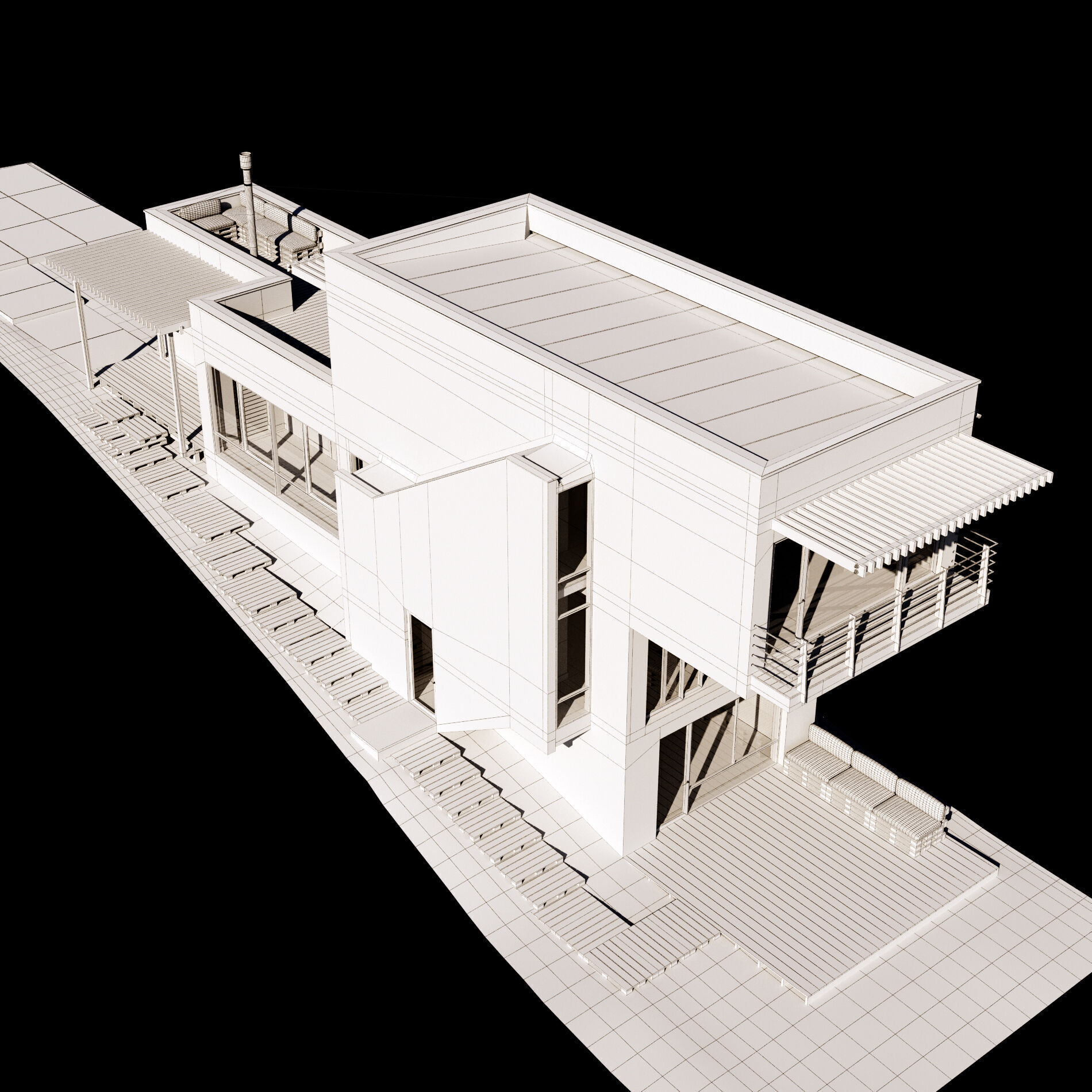 Modern house on a narrow plot 3D model_7