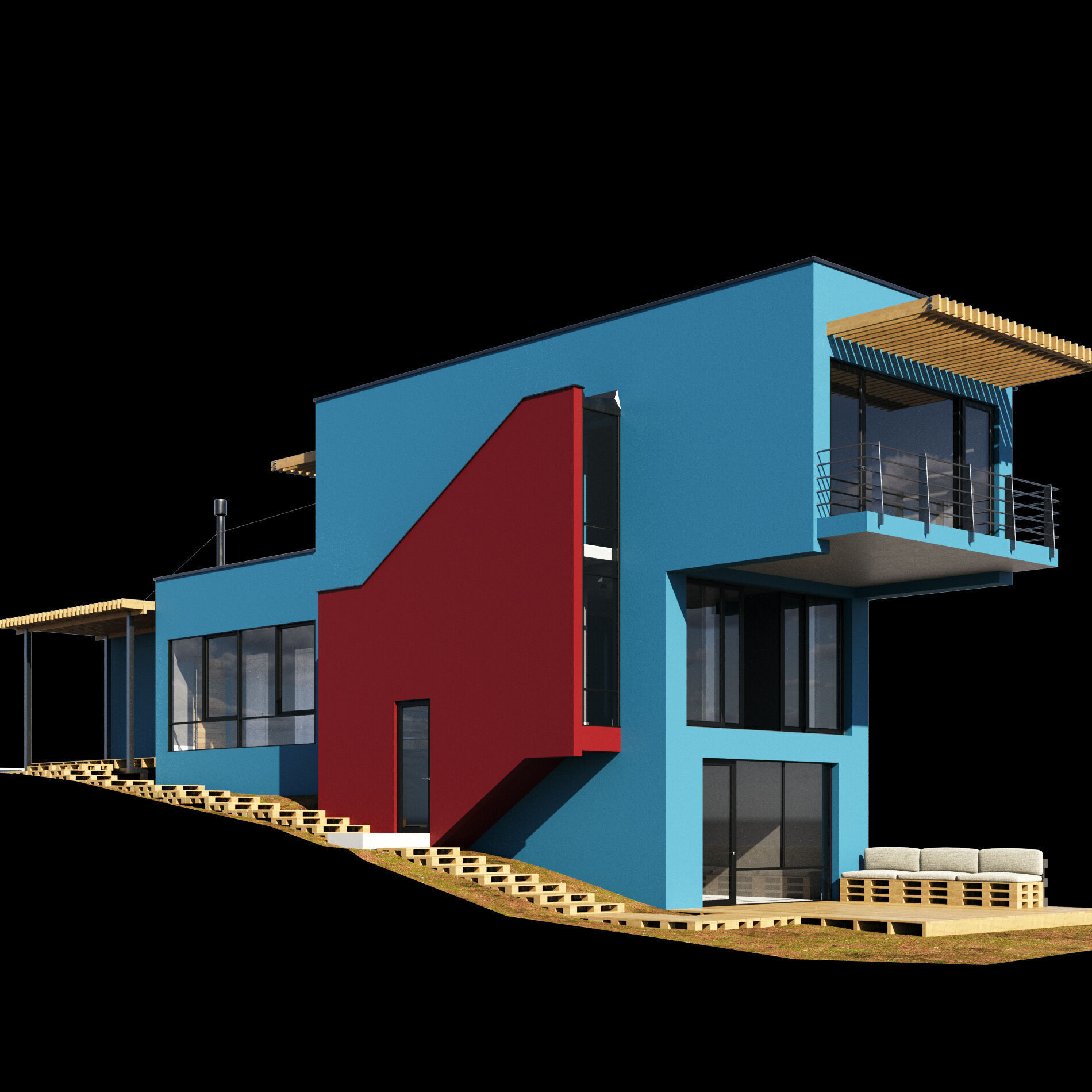 Modern house on a narrow plot 3D model_4
