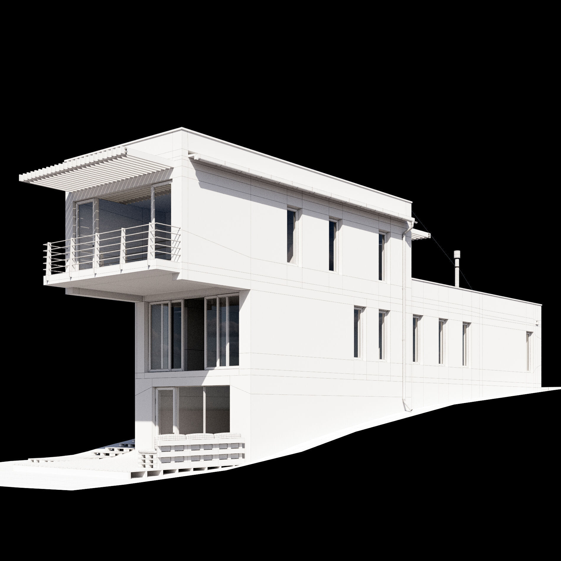 Modern house on a narrow plot 3D model_12
