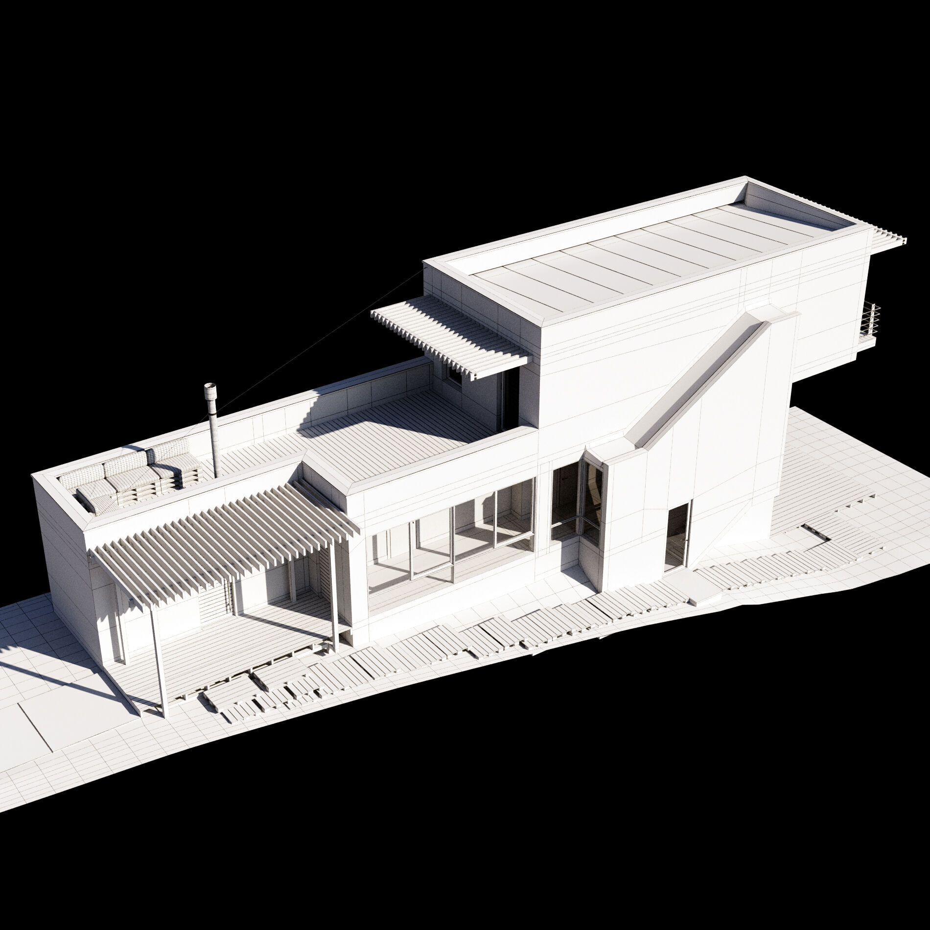 Modern house on a narrow plot 3D model_5