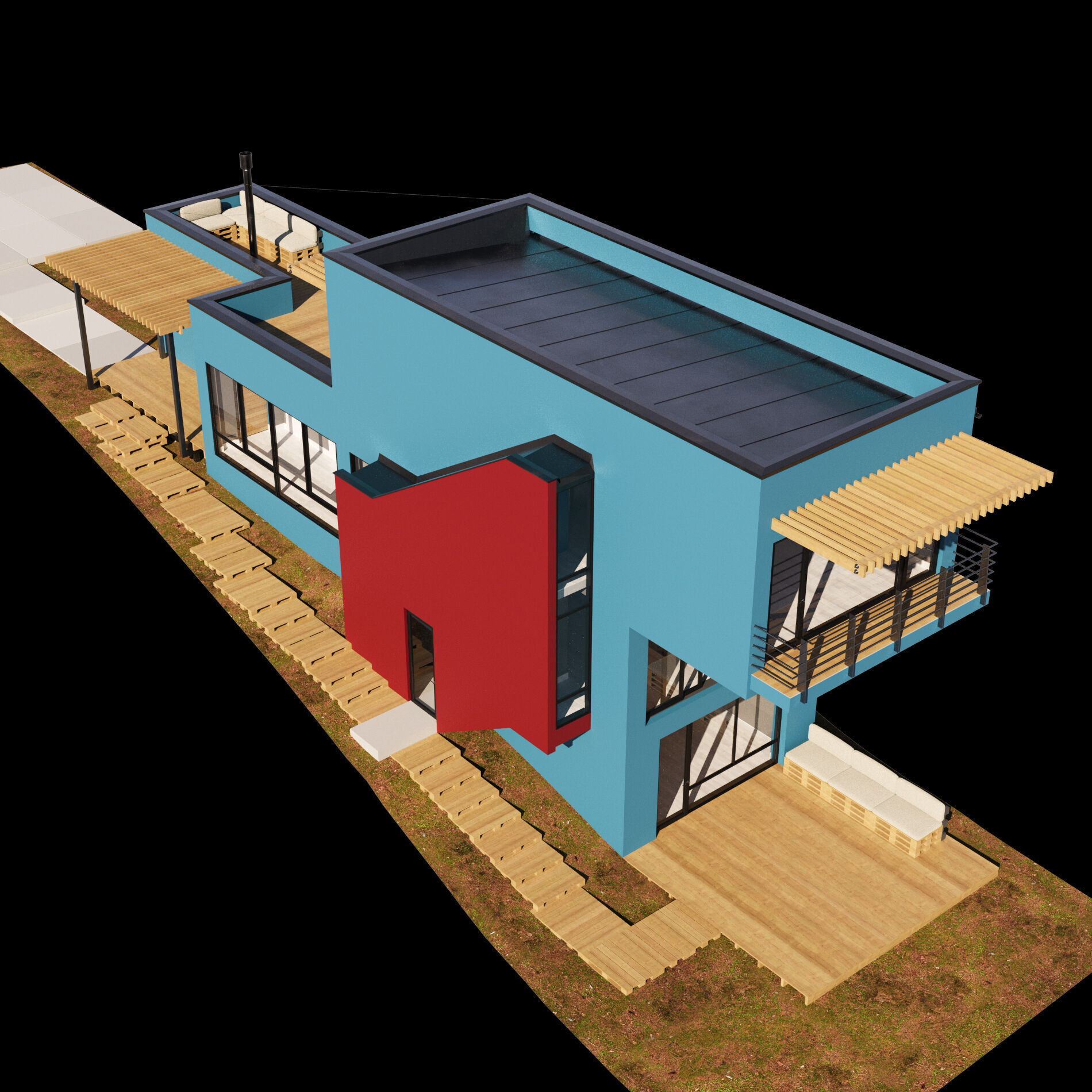 Modern house on a narrow plot 3D model_8